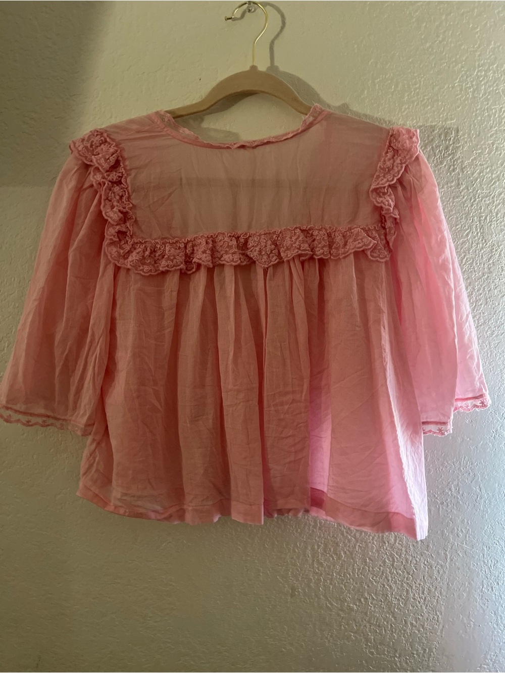 Free People Pink Ruffled Button-Front Crop Blouse - Picture 3 of 5